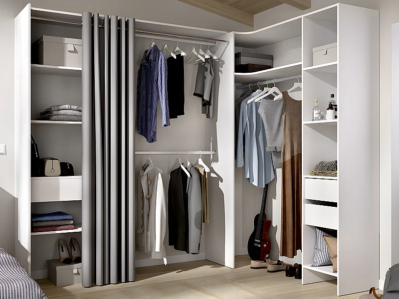 Eckkleiderschrank Kleiderschranksystem - B. 164/214 cm - Weiß & Grau - GONTRAN