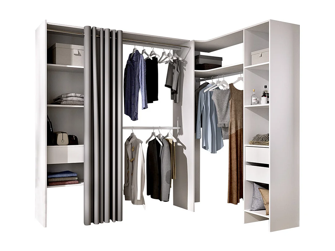 Justerbar hjørnegarderobesskab GONTRAN - L164/214 cm - Hvid og grå