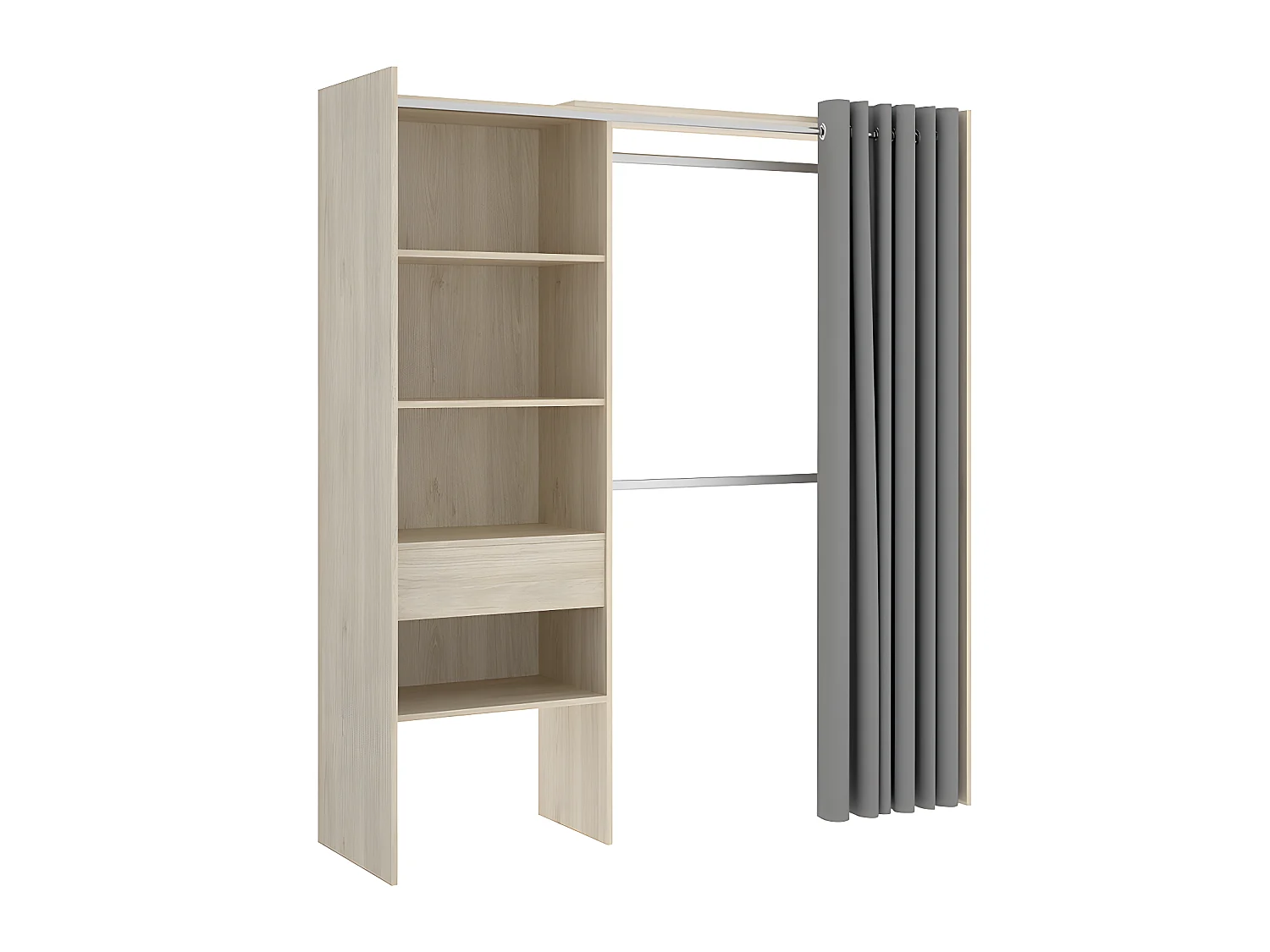 Armario ropero angular y extensible GONTRAN - Ancho 164/214 cm - roble y gris