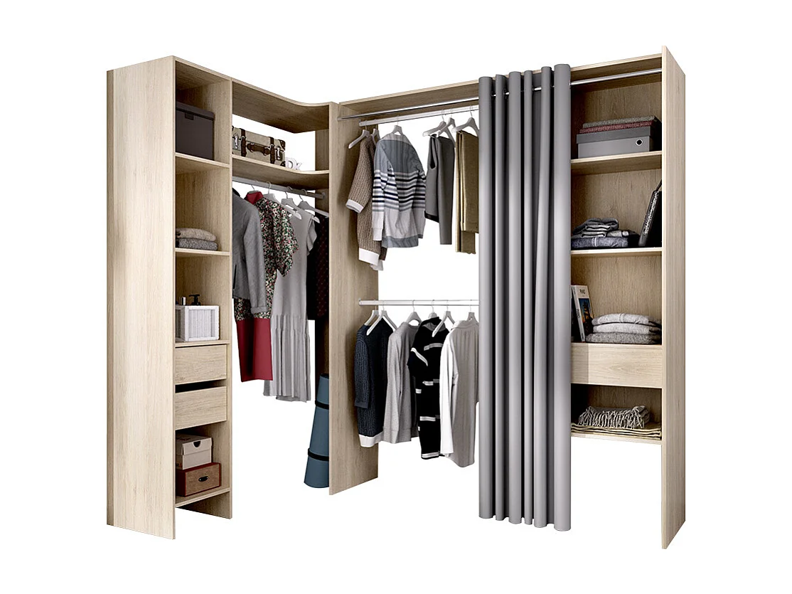 Udvidelig hjørnegarderobe GONTRAN - L164/214 cm - Eg og grå