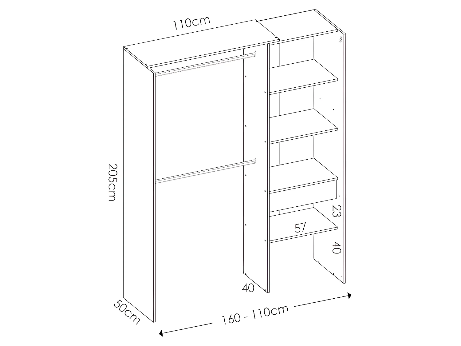 Dressing d'angle extensible GONTRAN - L164/214 cm - Chêne et anthracite