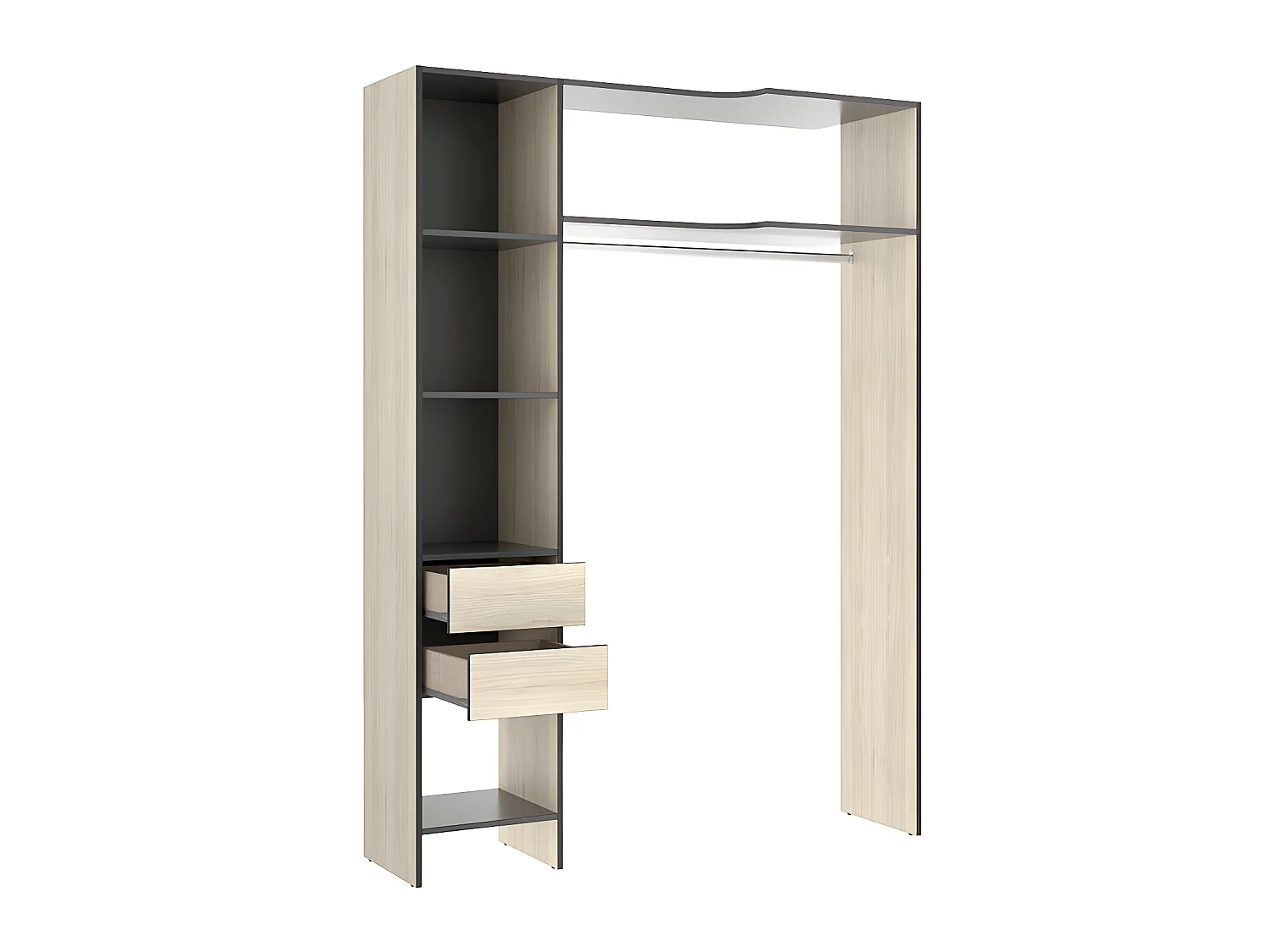 Verstelbare kledingkast GONTRAN - L164 / 214 CM - Eiken en antraciet