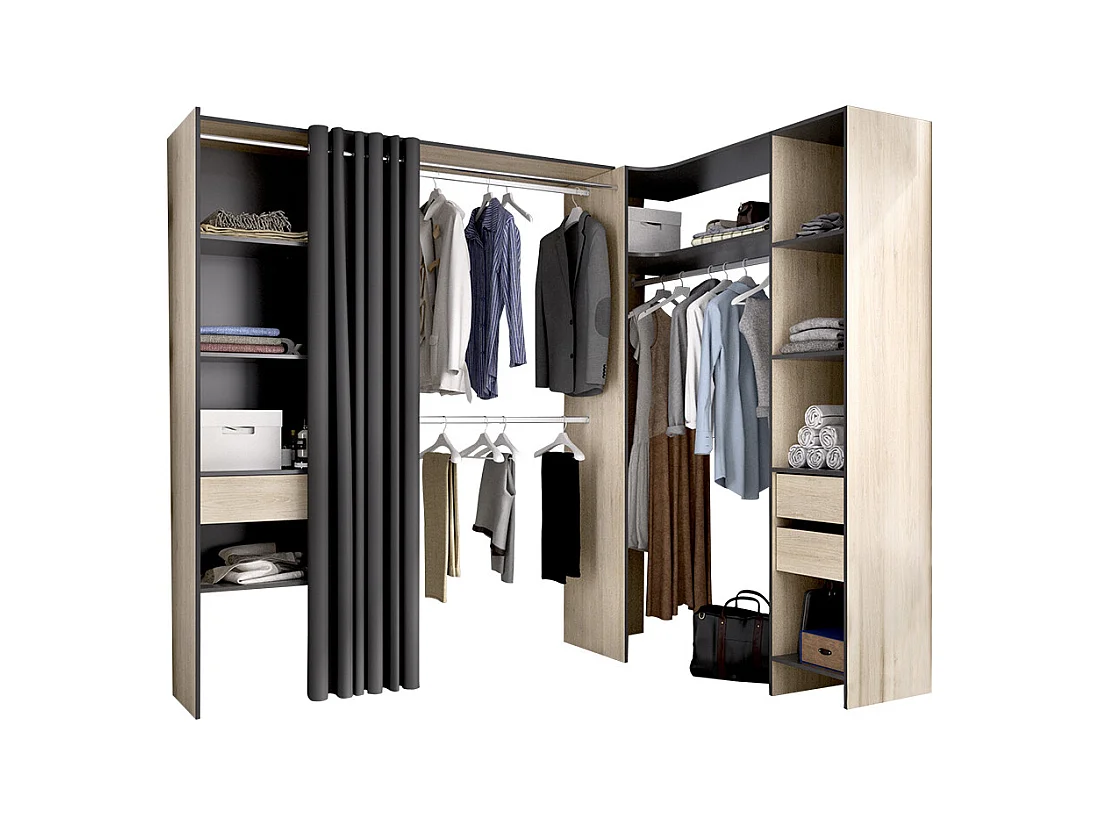 Verstelbare kledingkast GONTRAN - L164 / 214 CM - Eiken en antraciet