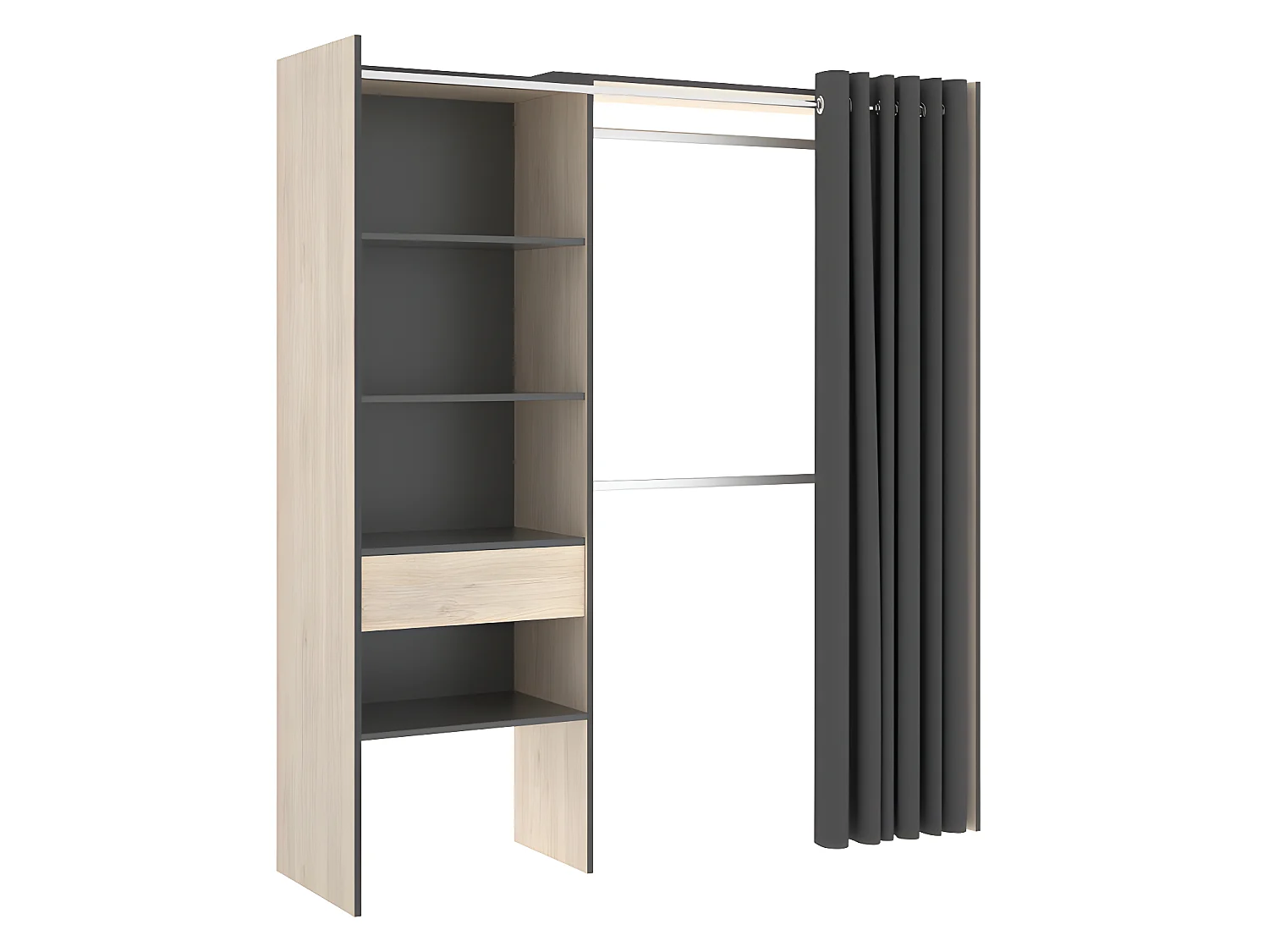 Armadio guardaroba angolare allungabile L164/214 cm Rovere e Antracite - GONTRAN