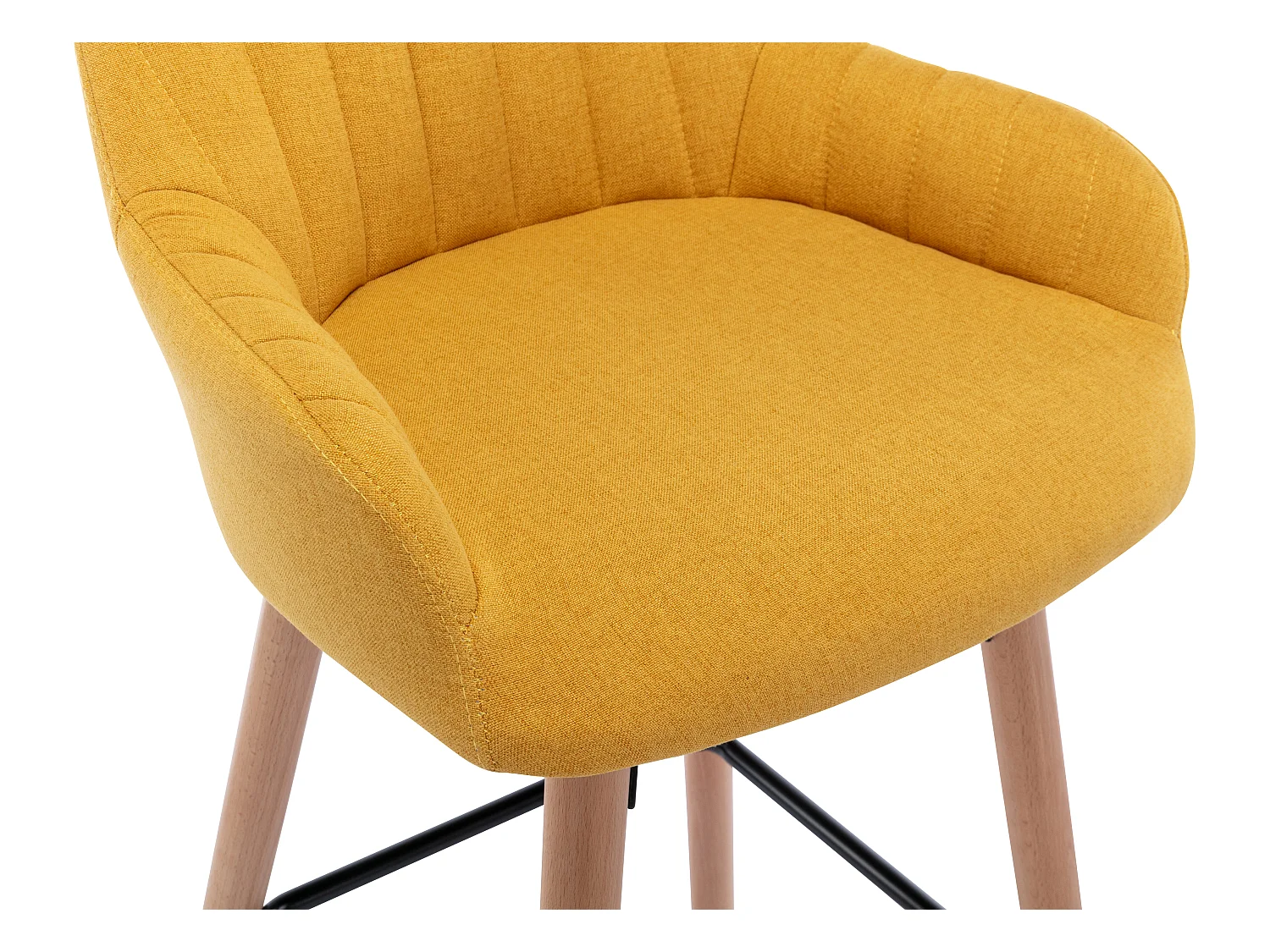 taburete alto de tela y patas madera de haya - Amarillo - ELEANA