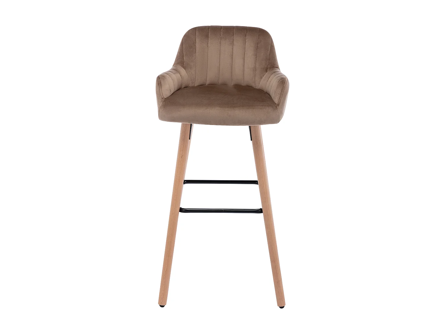 Tabouret de bar en velours et pieds bois de hêtre - Beige - ELEANA