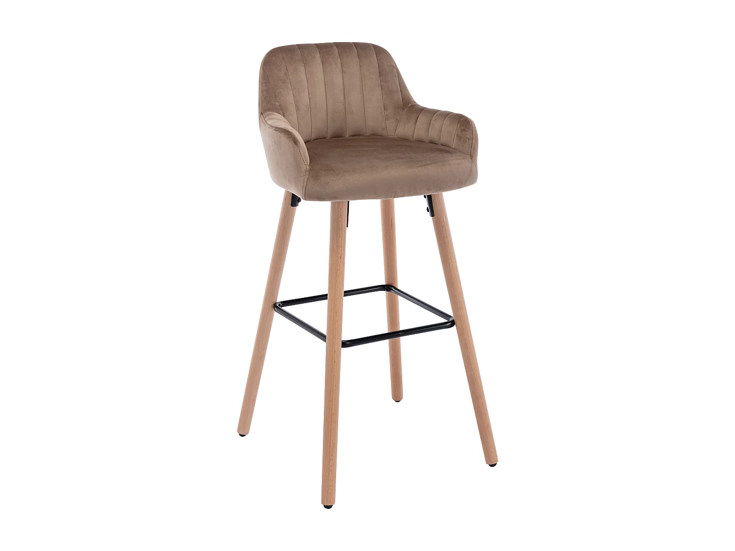Tabouret de bar en velours et pieds bois de hêtre - Beige - ELEANA