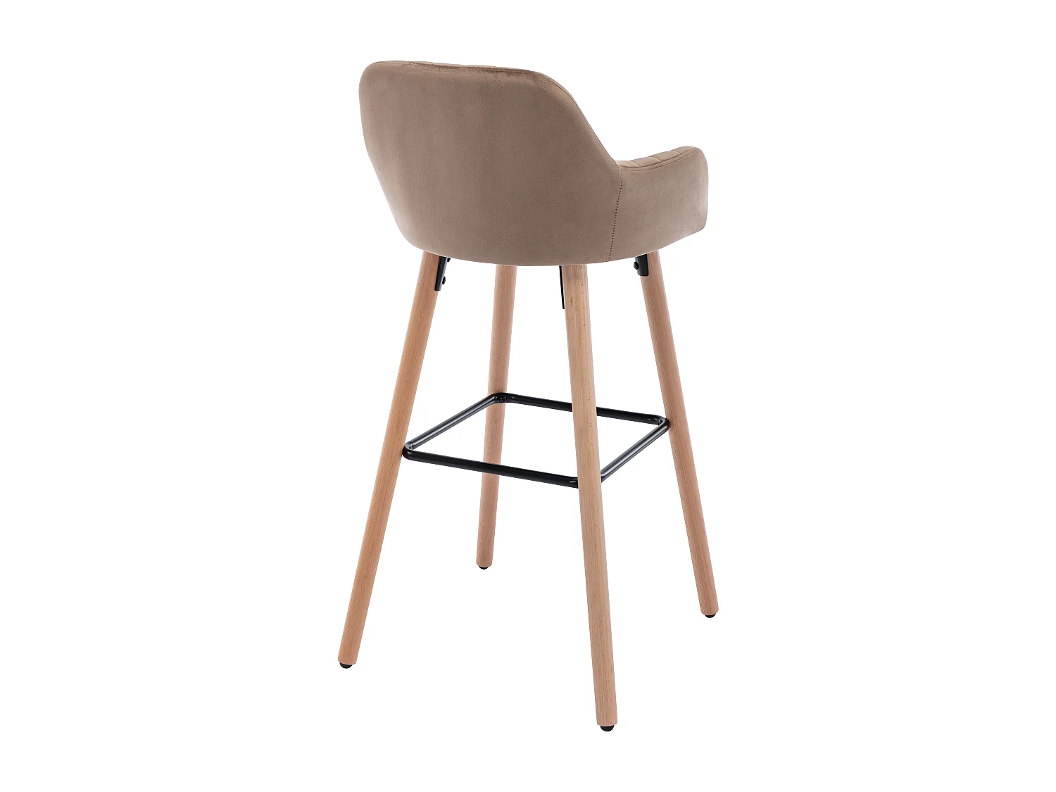 Tabouret de bar en velours et pieds bois de hêtre - Beige - ELEANA
