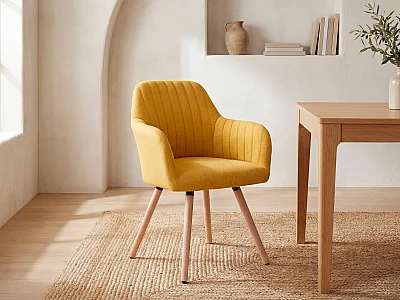 Chaise avec accoudoirs - Tissu et pieds bois de hêtre - Jaune - ELEANA