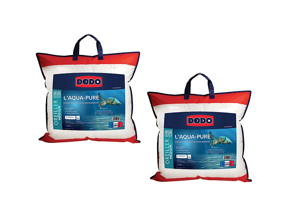 Lot de 2 oreillers DODO - Enveloppe 100% coton biologique - 60 x 60 cm - AQUA-PURE