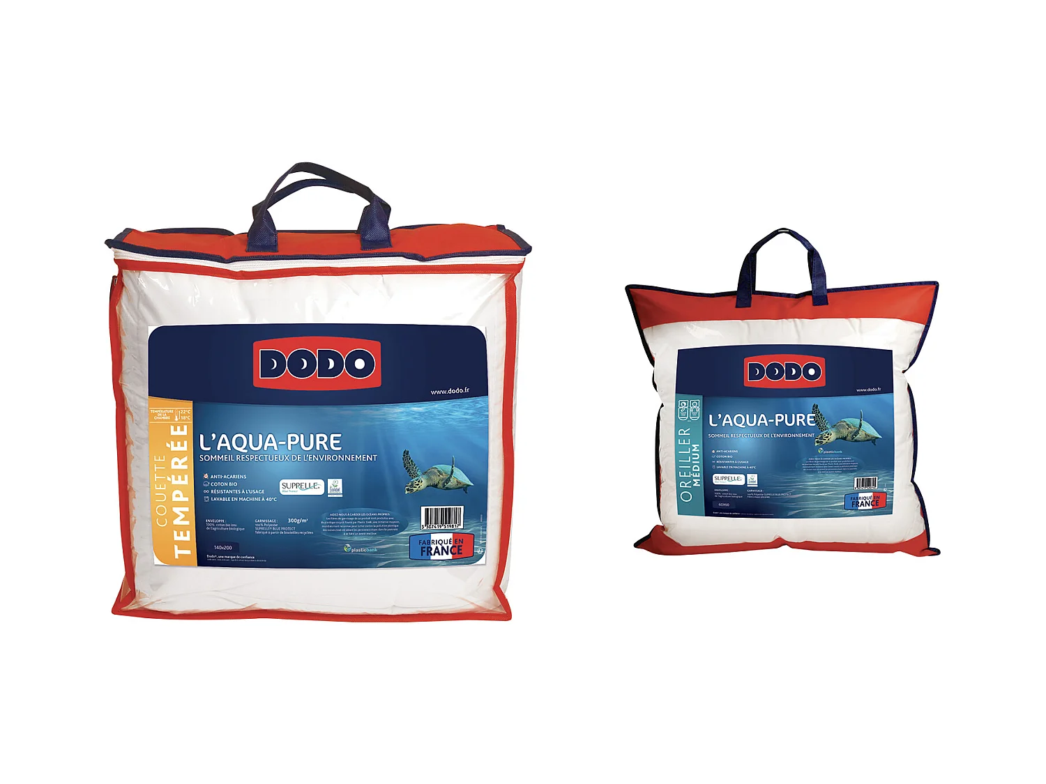 Juego de edredón de entretiempo 140 x 200 + 1 almohada 60x60 DODO AQUA-PURE - Funda 100% algodón orgánico