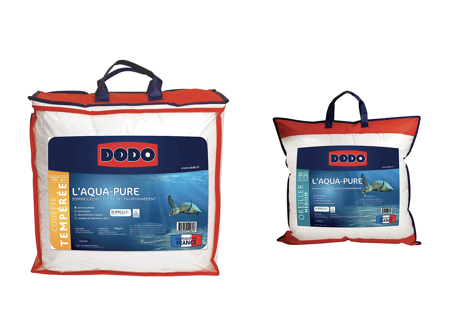 Pack DODO couette tempérée 140x200 + 1 oreiller 60x60 - Enveloppe 100% coton biologique - AQUA-PURE