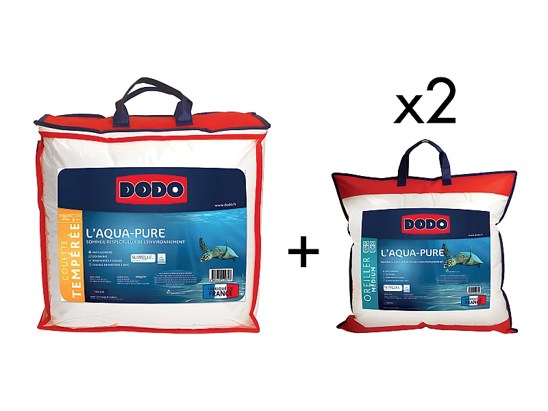 Set middelwarm dekbed 220x240cm + 2 kussens 60x60cm DODO AQUA-PURE - Hoes van 100% biologisch katoen