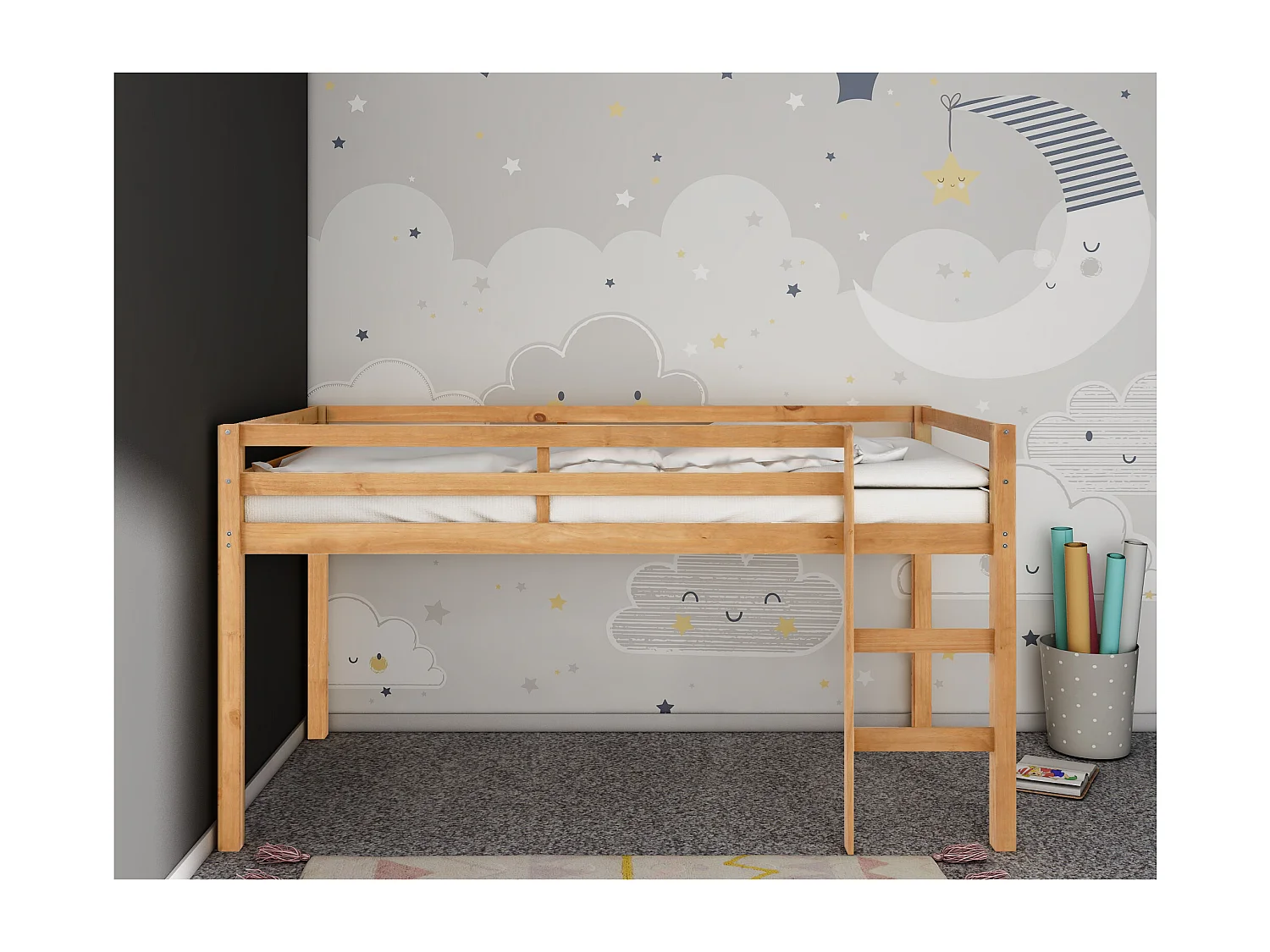 Alpi|Lit cabane surélevé en pin 90x200