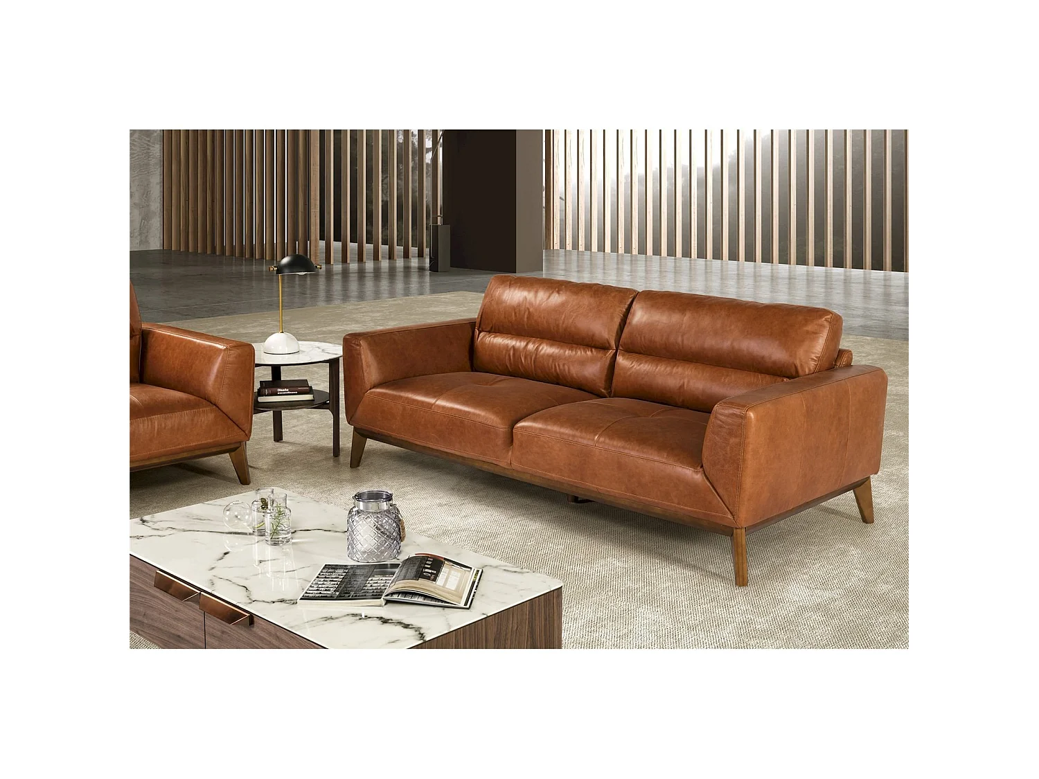 Canapé 3 places en cuir pieds bois