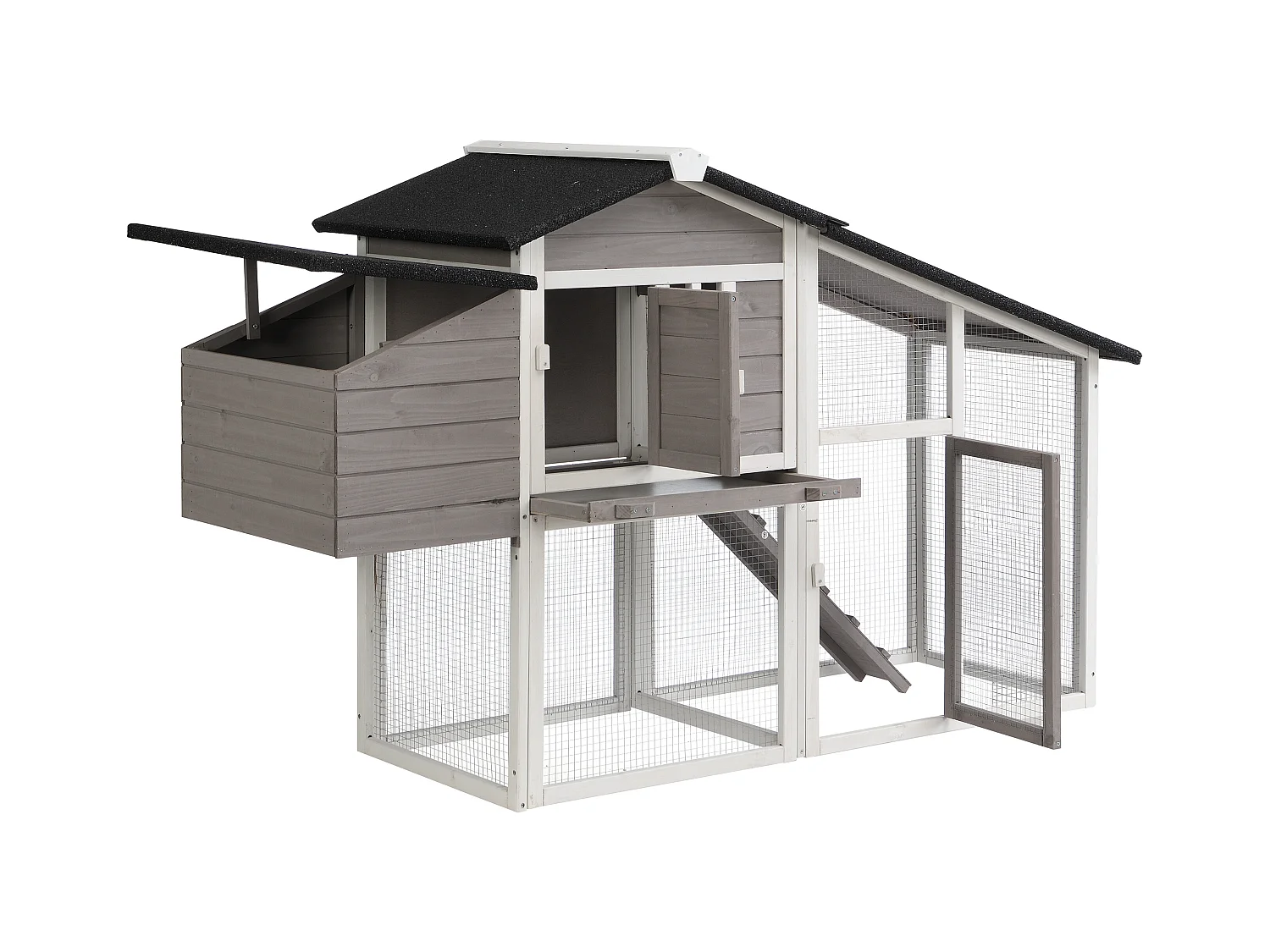 Hønsehus i træ med indhegning til 4 høns i hvid og grå 173 × 64 × 108 cm LEVAS