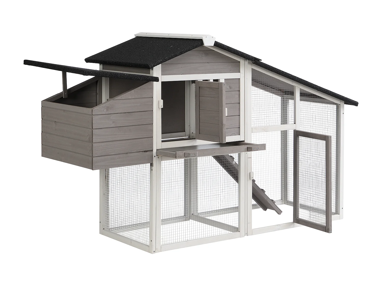 Hönshus med utegård för 4 hönor  i vit och grå trä 173 × 64 × 108 cm LEVAS
