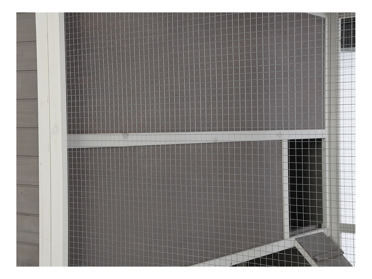 Poulailler en bois avec enclos - 10 poules - L. 266 x P. 174 x H. 205 cm - Blanc et gris - FERAS