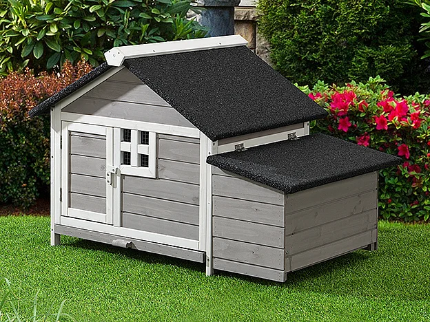 Poulailler en bois avec pondoir - 2 poules - L. 106 x P. 64 x H.71 cm - Blanc et gris - ANSER