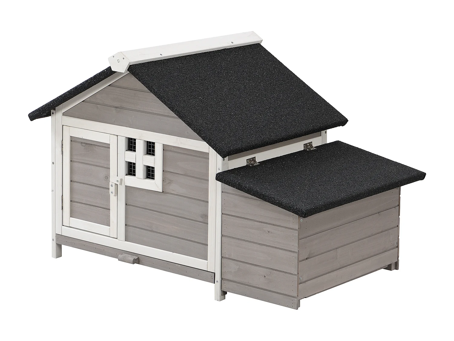 Gallinero de madera con ponedero - 2 gallinas - Ancho 106 x Prof. 64 x A. 71 cm - Blanco y gris - ANSER