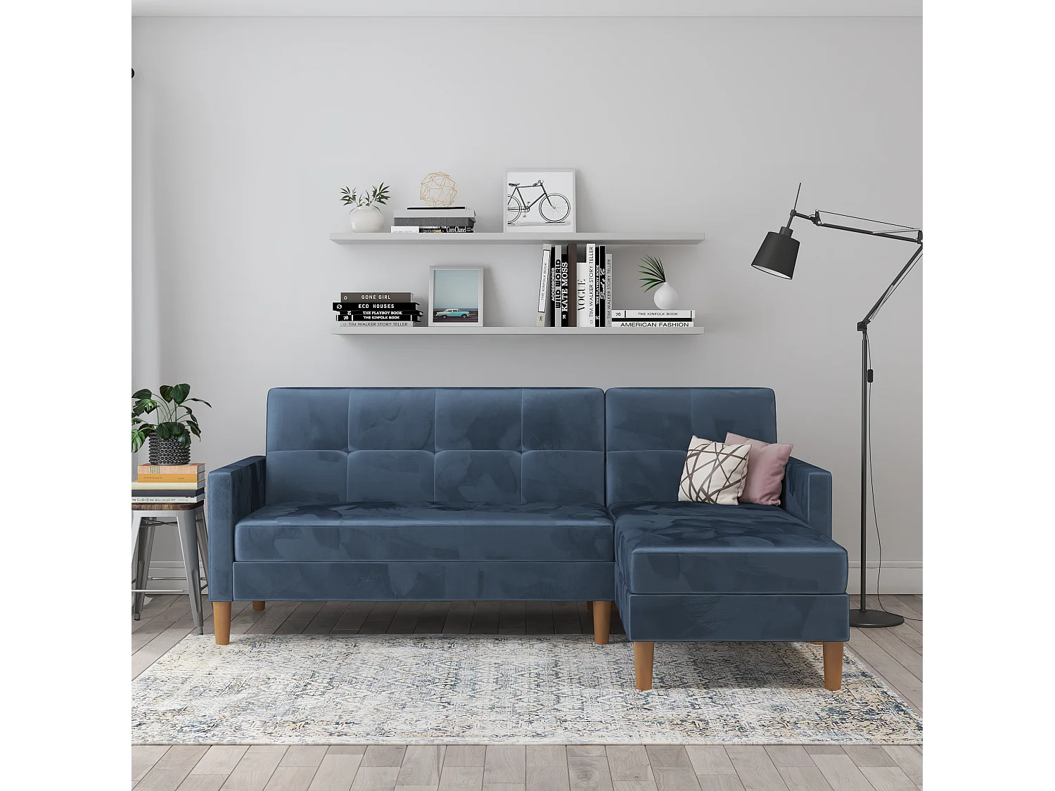 Sofá cama en forma de L Lilly stor Azul