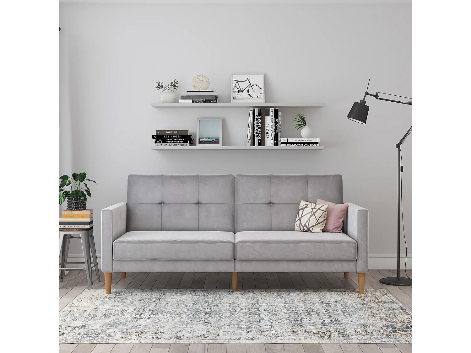 Lilly|Canapé-lit 3 places en velours gris clair