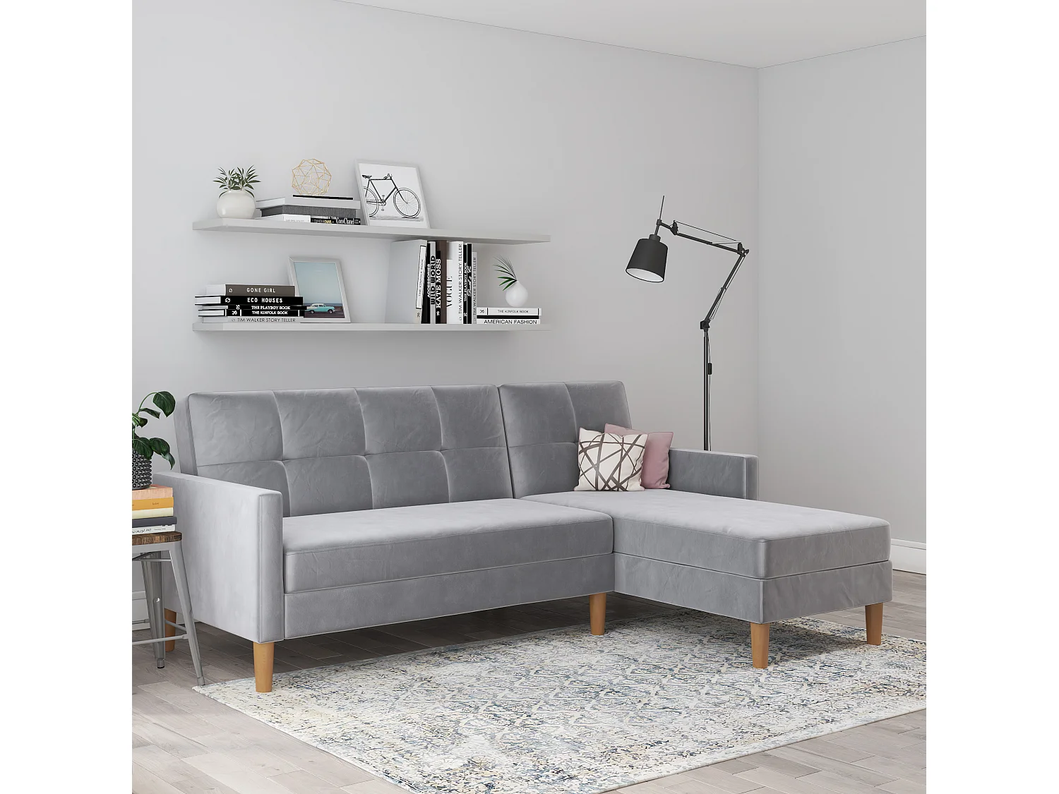 Sofá cama en forma de L Lilly stor gris claro