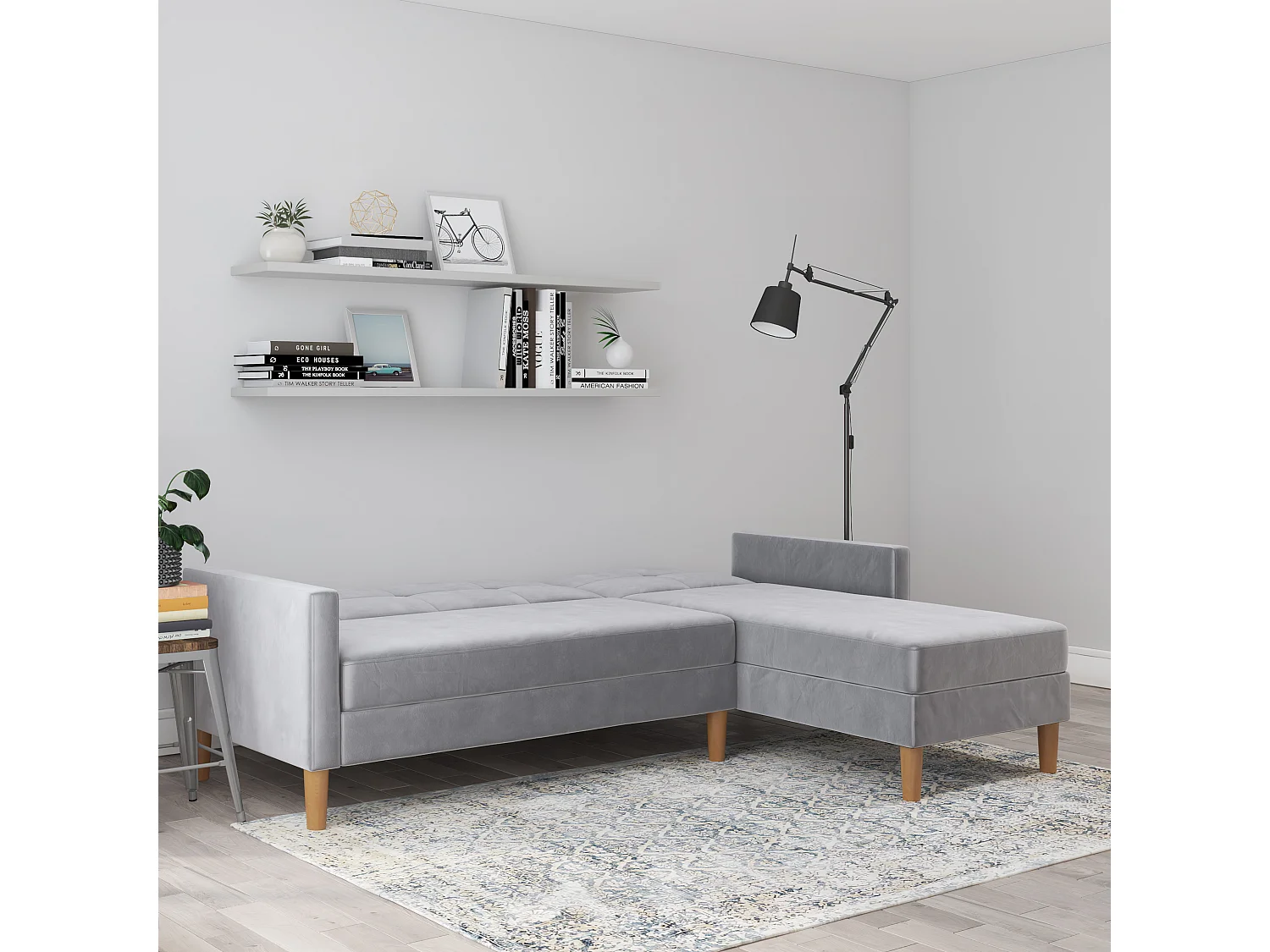 Sofá cama en forma de L Lilly stor gris claro