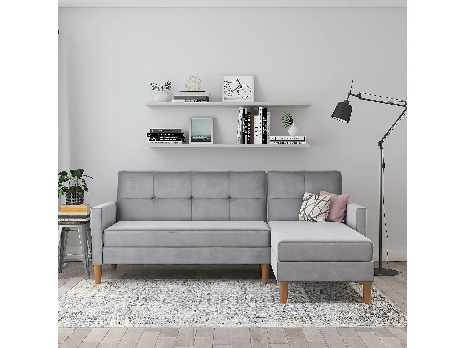 Lilly stor L-vorm slaapbank lichtgrijs