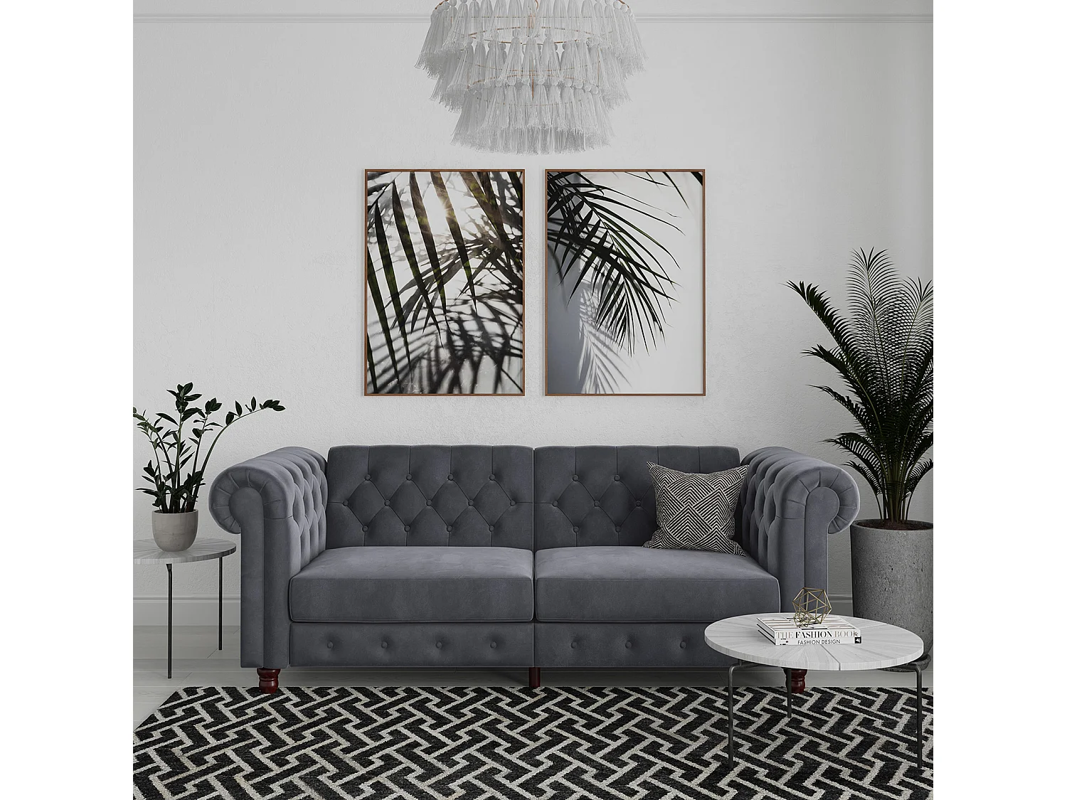 Felix|Canapé clic-clac 3 places en velours anthracite