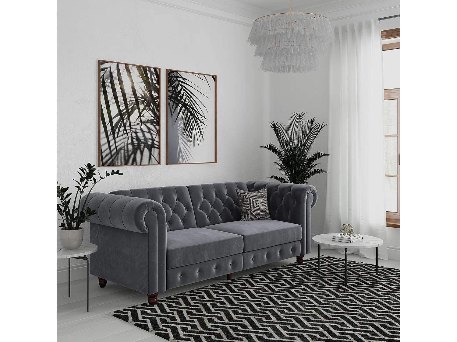 Felix|Canapé clic-clac 3 places en velours anthracite