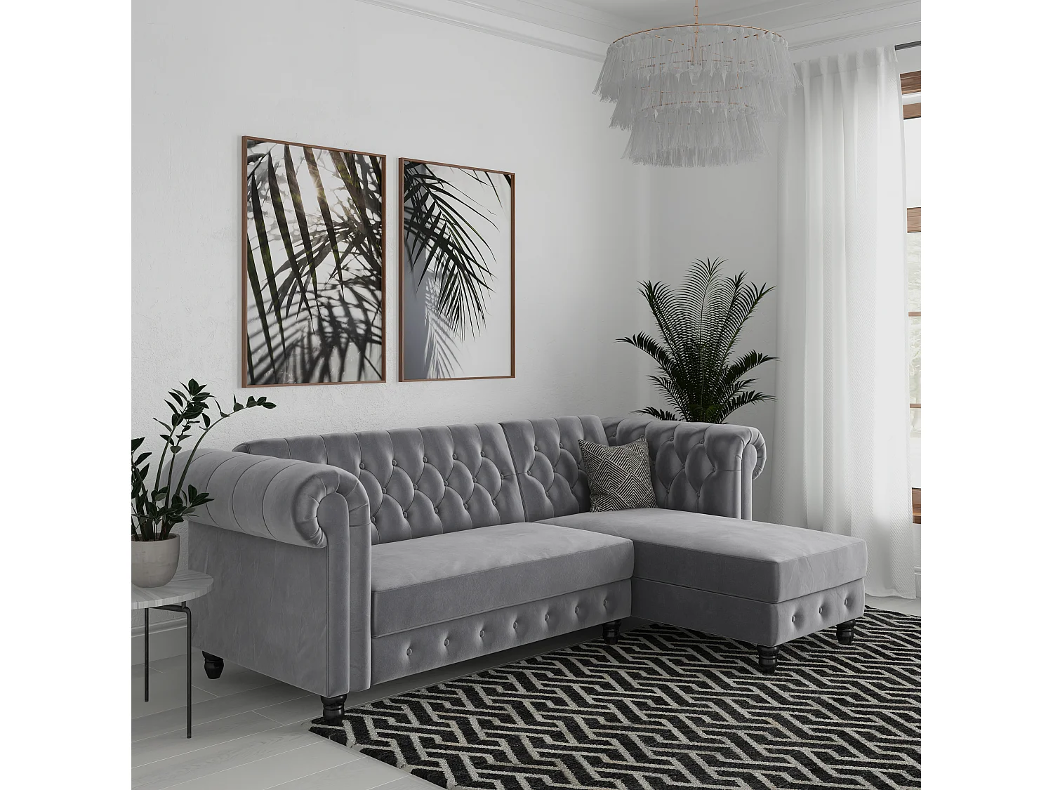 Felix|Canapé clic-clac d'angle 3 places en velours gris