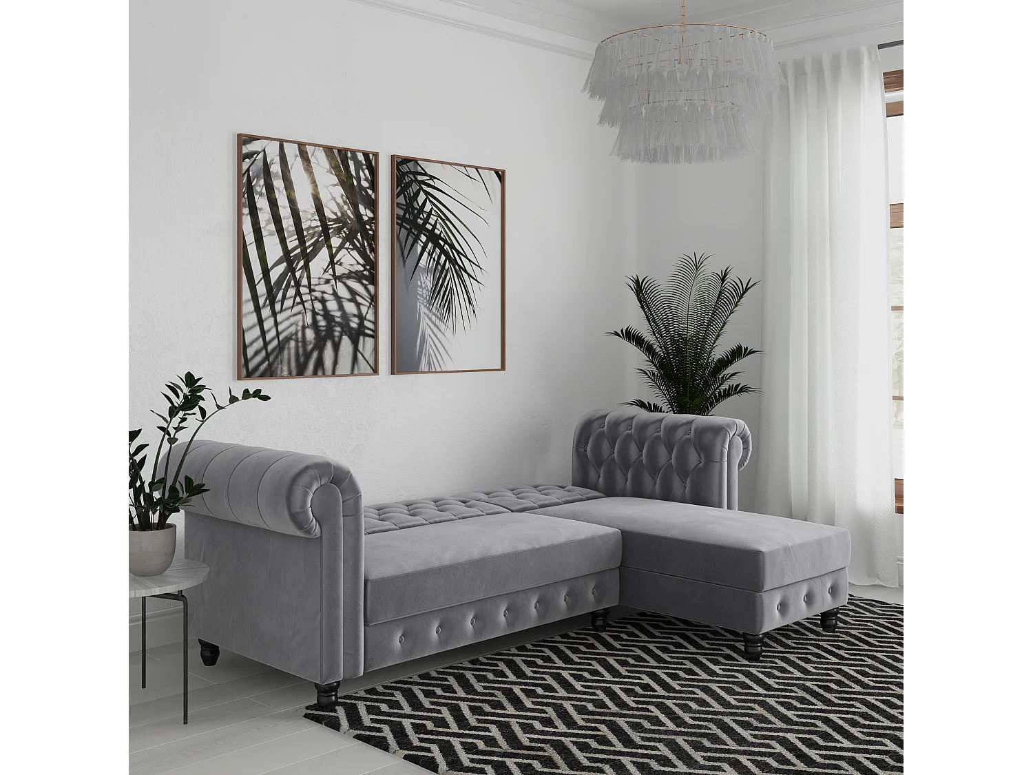 Felix|Canapé clic-clac d'angle 3 places en velours gris