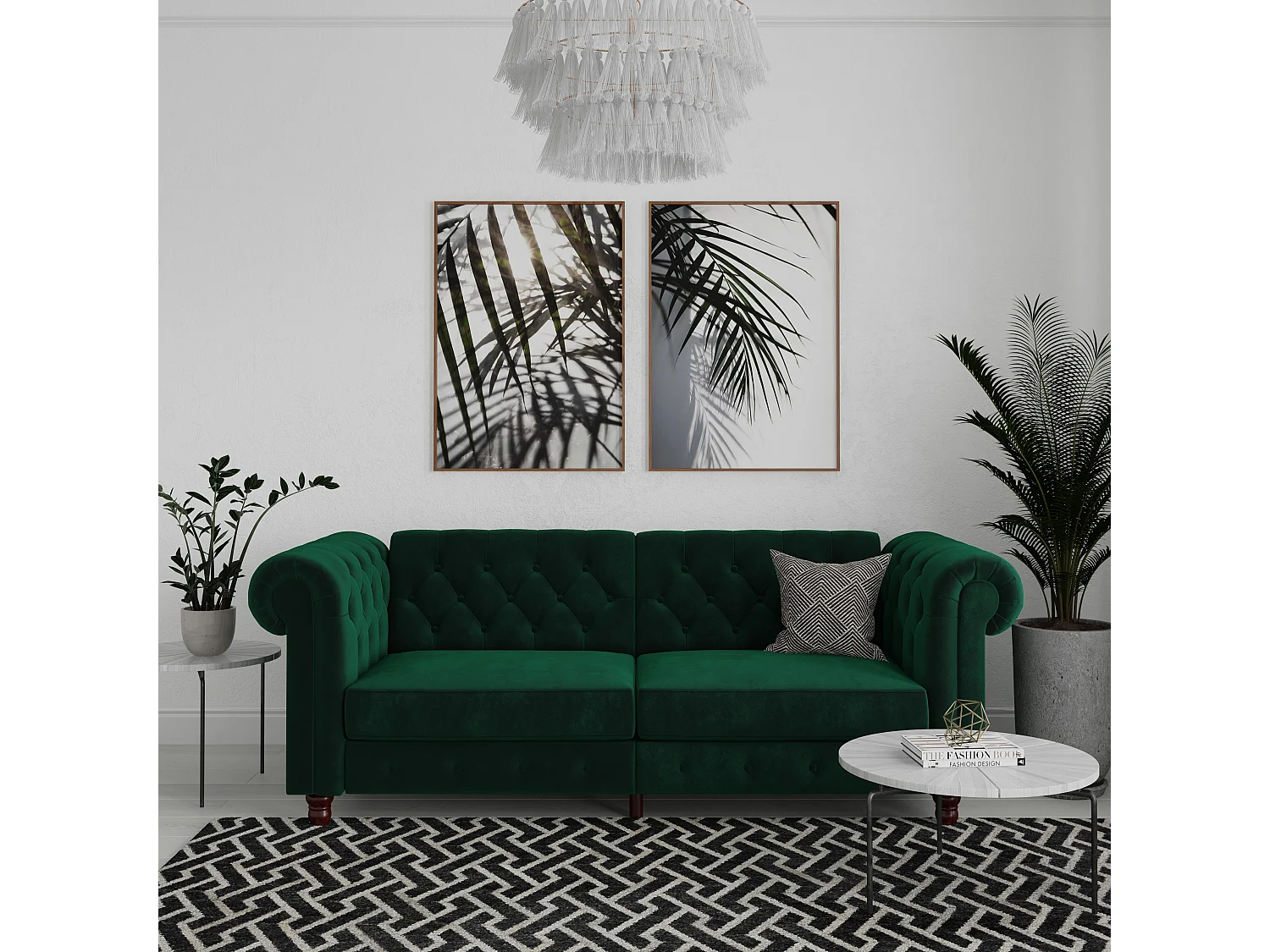 Felix|Canapé clic-clac 3 places en veolours vert foncé