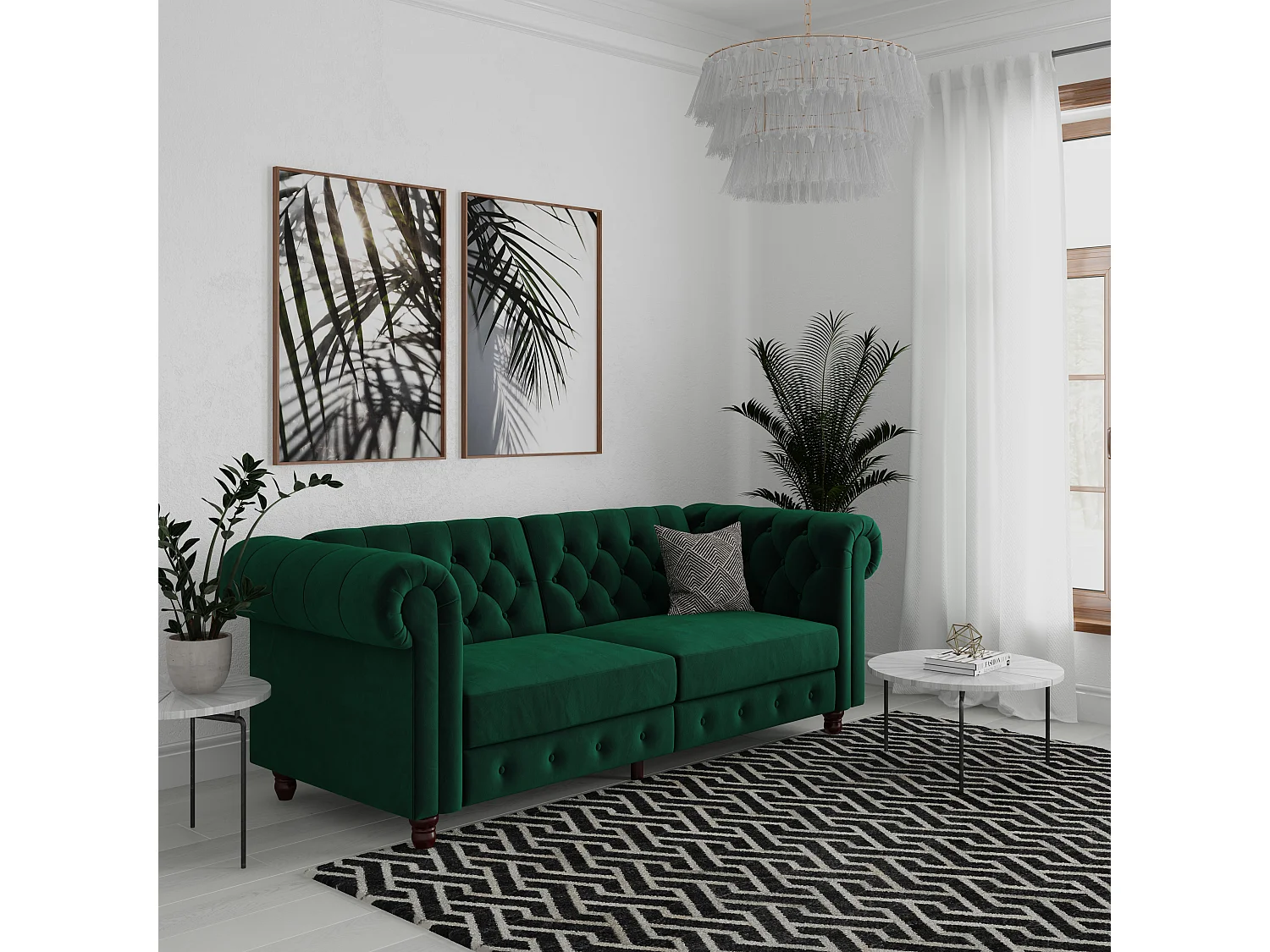 Felix|Canapé clic-clac 3 places en veolours vert foncé