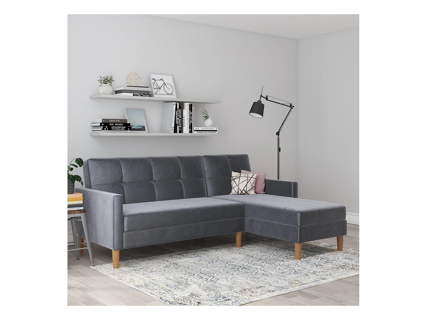 Lilly|Canapé-lit 3 places avec rangement en velours anthracite