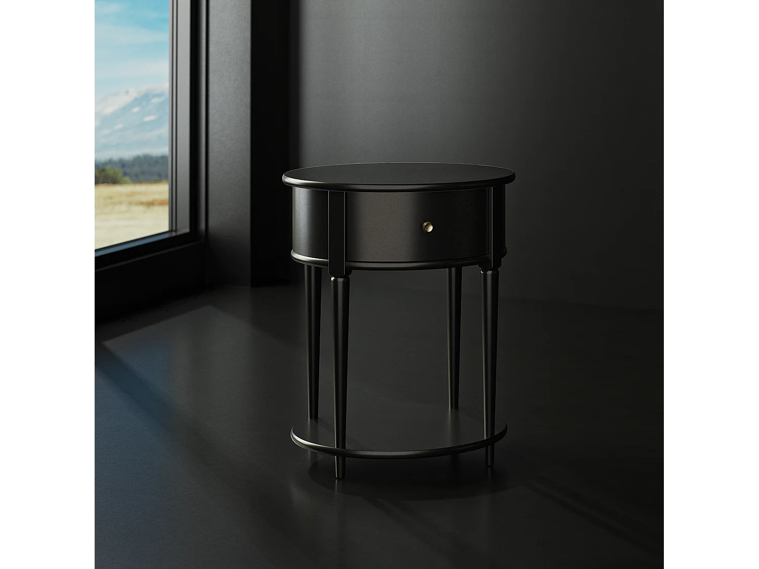 Aurora|Table d'appoint avec 1 tiroir en effet bois noir