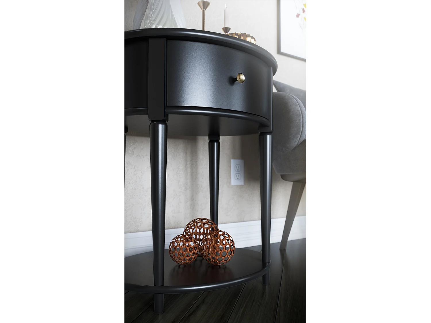 Aurora|Table d'appoint avec 1 tiroir en effet bois noir