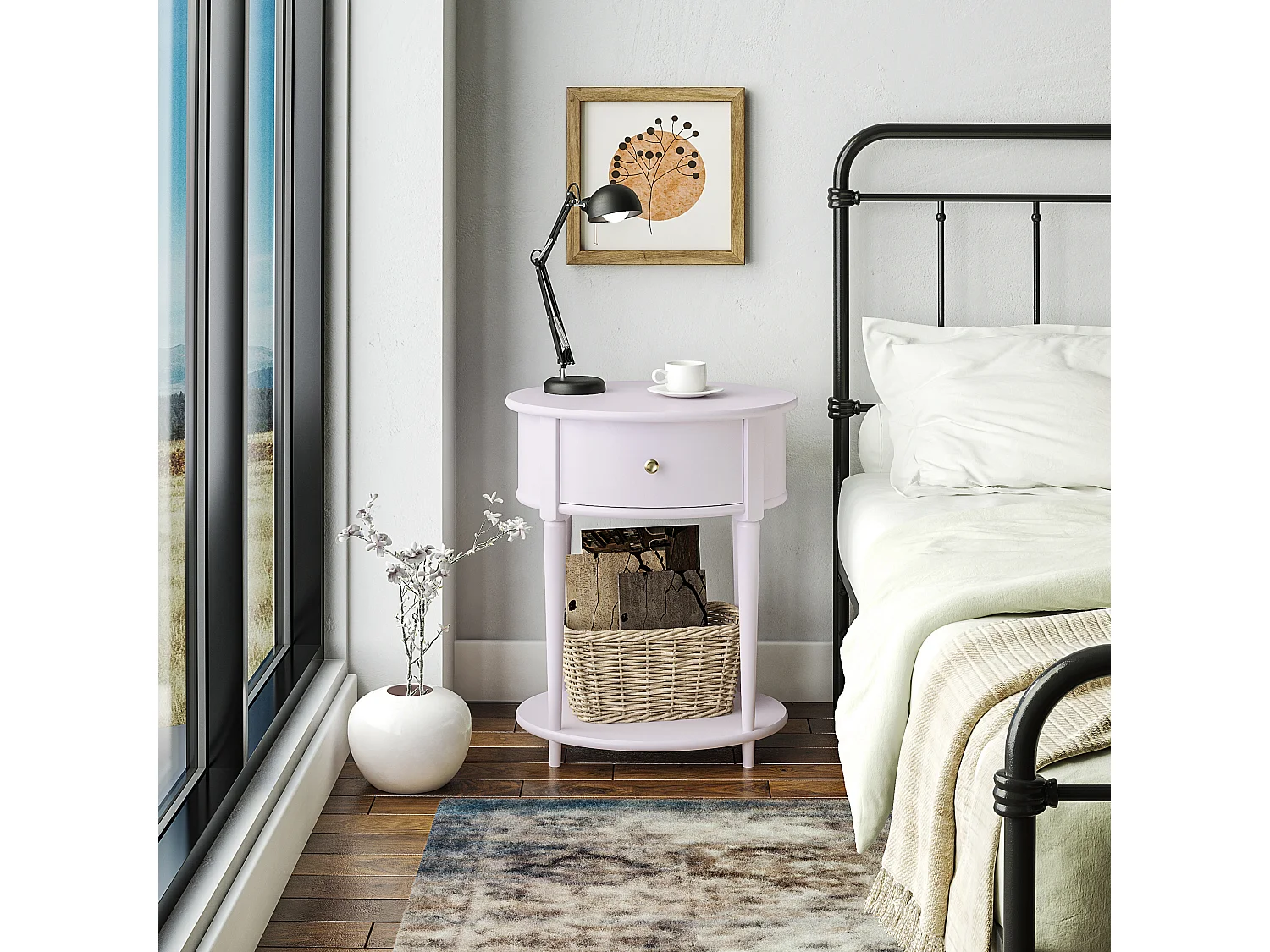 Aurora|Table d'appoint avec 1 tiroir en effet bois violet