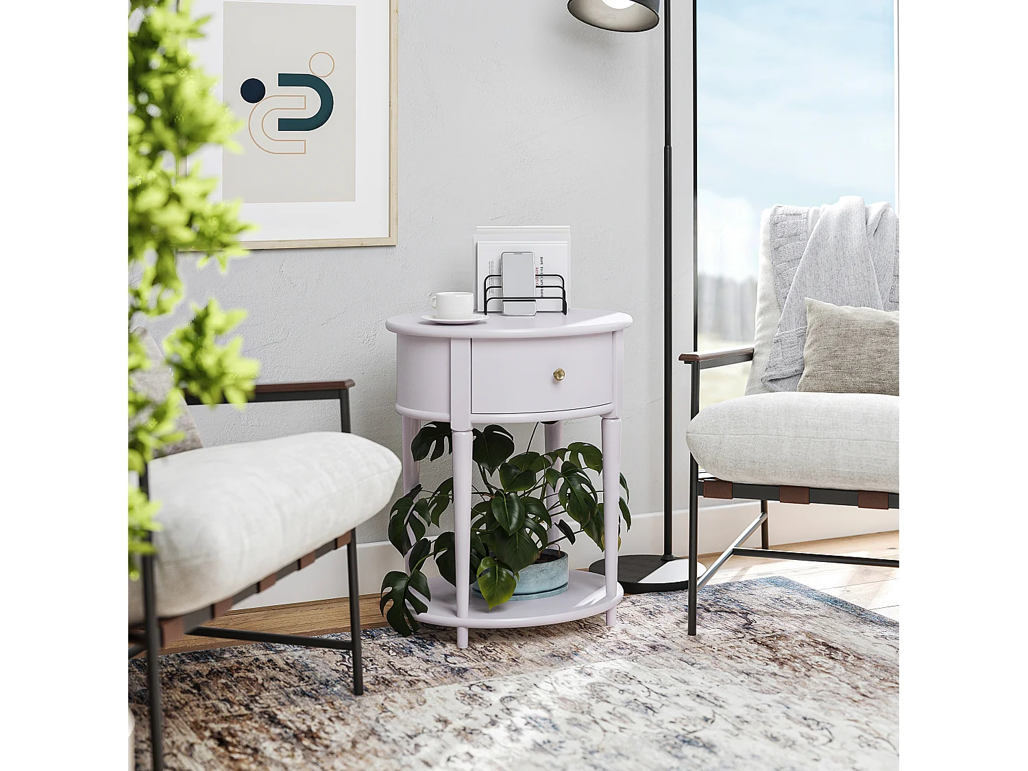 Aurora|Table d'appoint avec 1 tiroir en effet bois violet