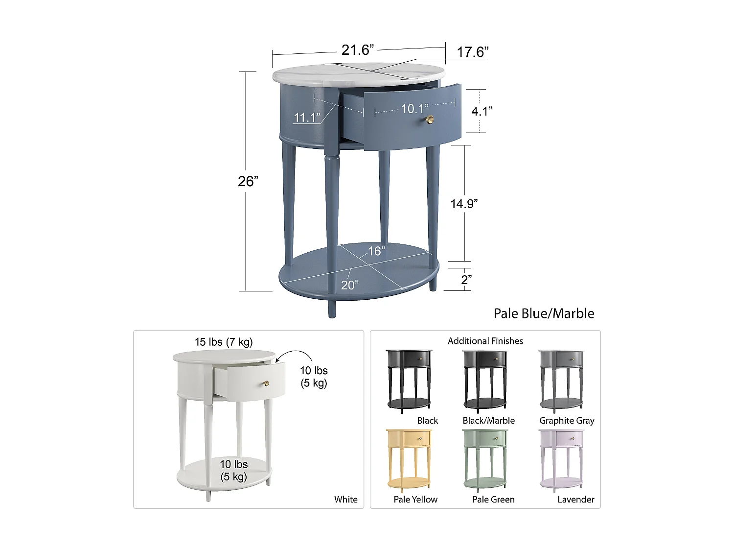 Aurora|Table d'appoint avec 1 tiroir en effet bois blanc