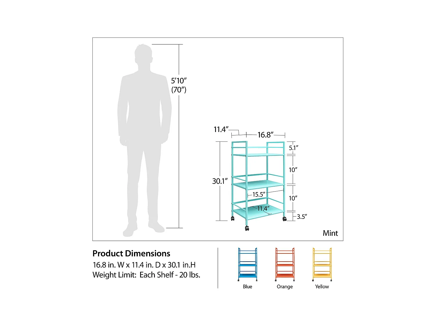 Cache | Carrello rotante in metallo menta