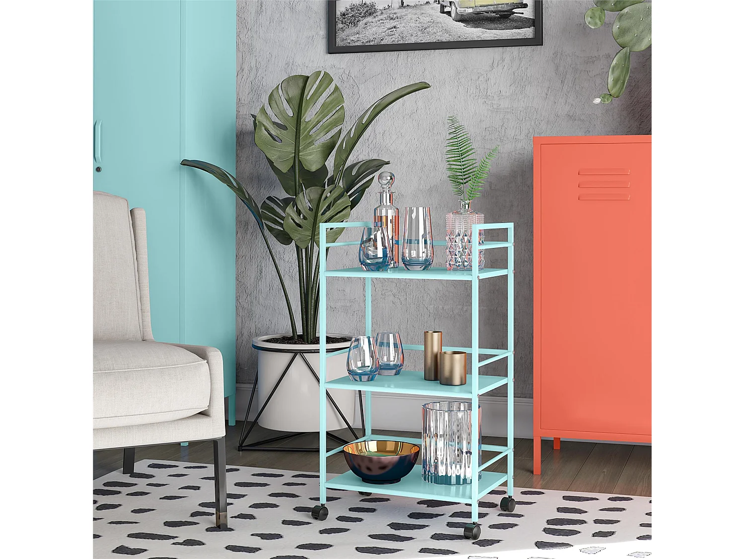 Cache | Carrello rotante in metallo menta