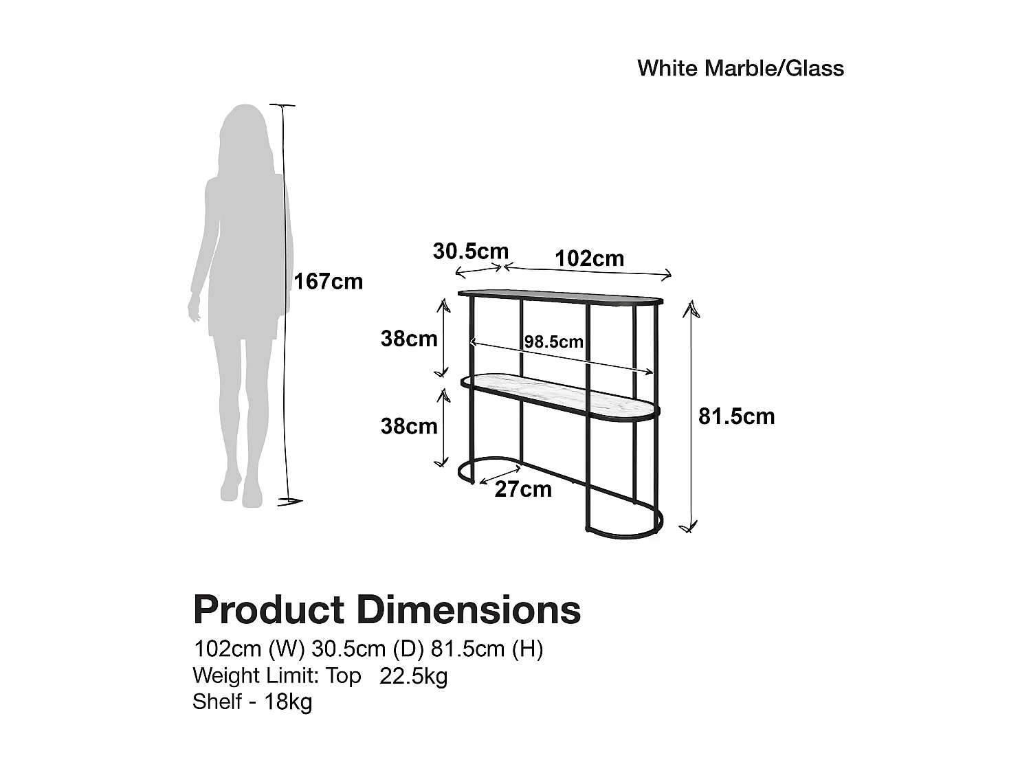 Moon Phases|Table console en effet marbre blanc et verre