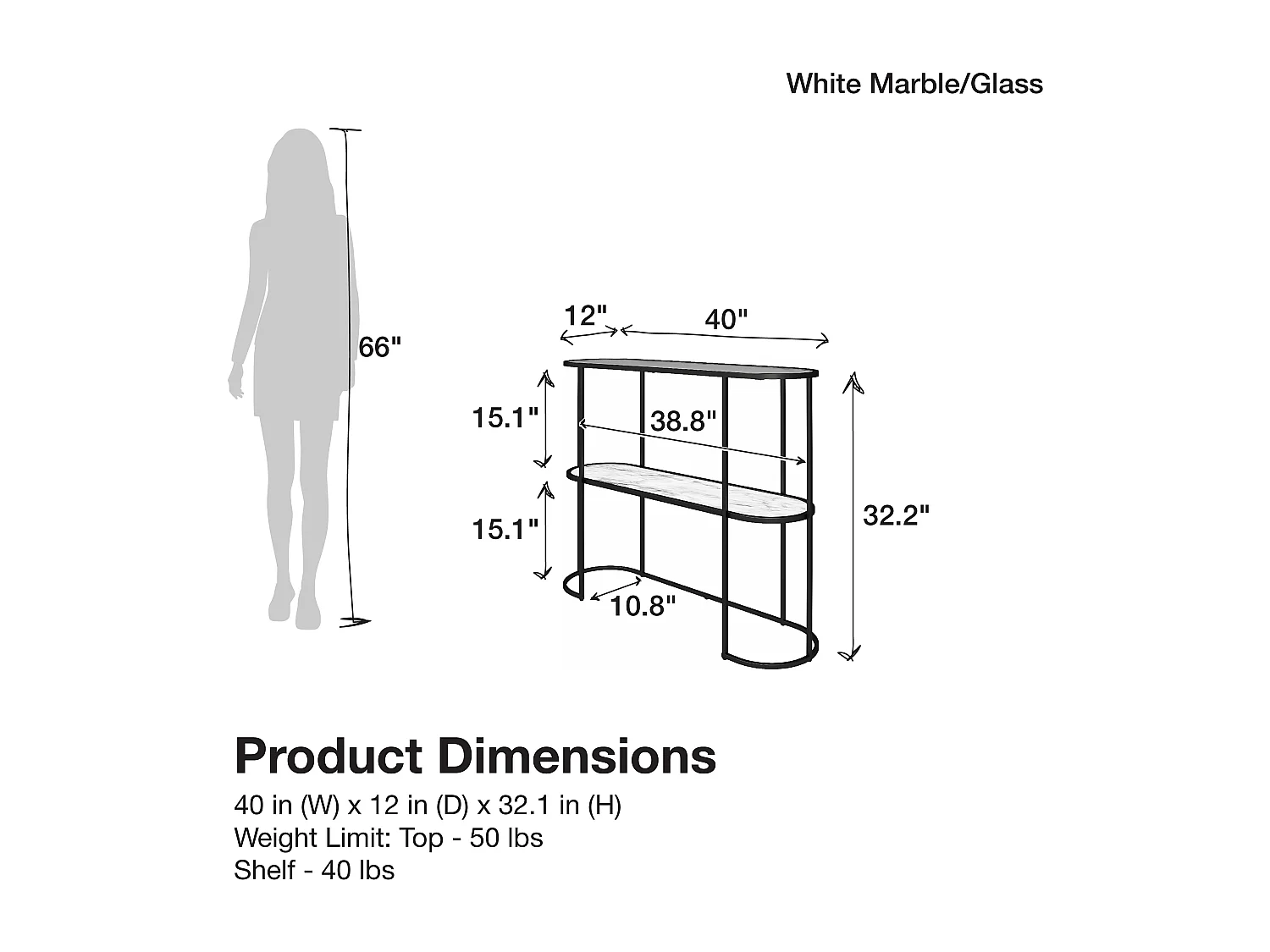 Moon Phases|Table console en effet marbre blanc et verre