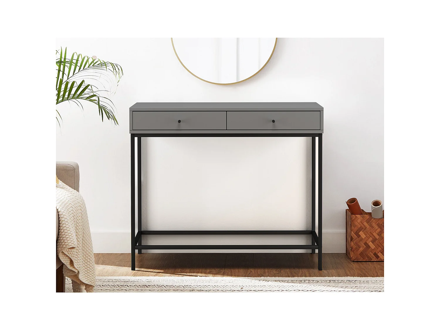 Celine|Table console avec 2 tiroirs en mélaminé gris