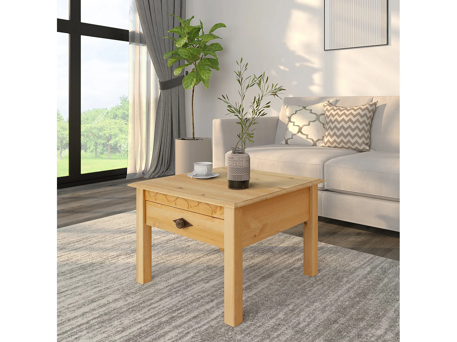 Laura|Table basse avec 1 tiroir en pin