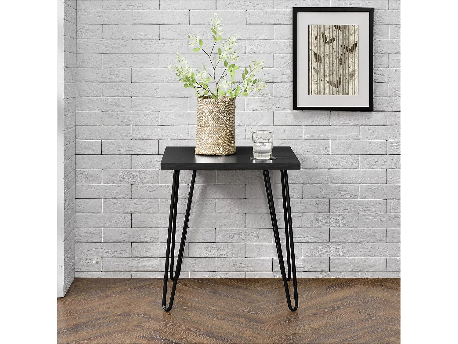 Mesa auxiliar cuadrada en tablero de partículas laminado negro