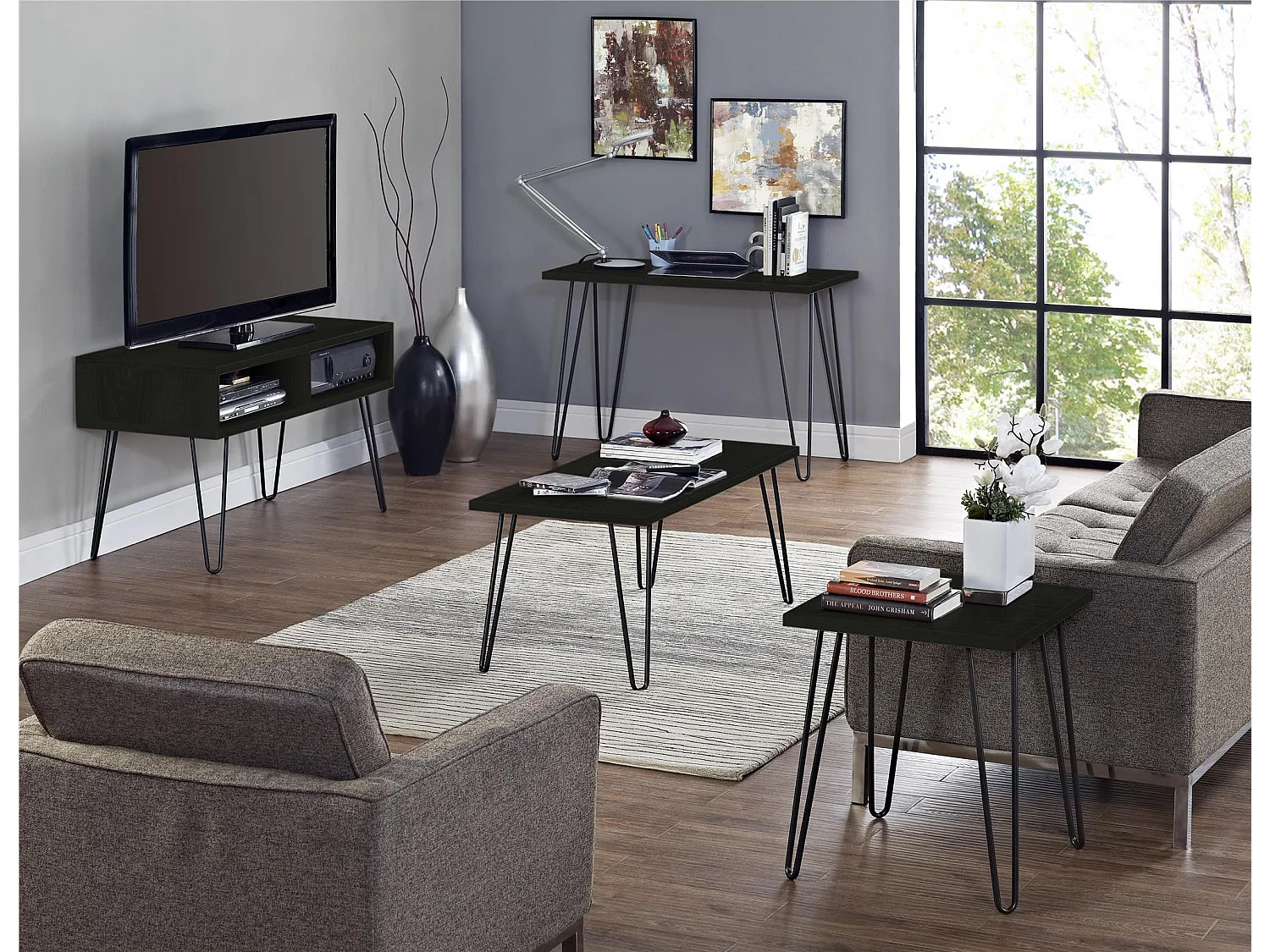 Mesa auxiliar cuadrada en tablero de partículas laminado negro