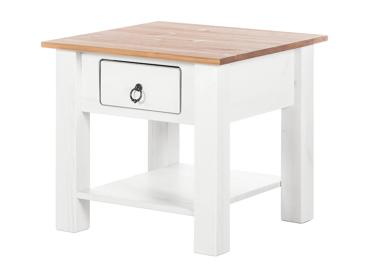 Ines | Table basse avec 1 tiroir en pin blanc et miel